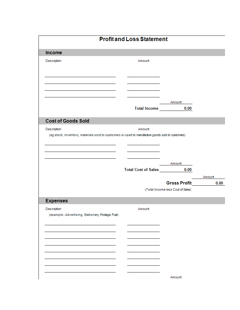 profit and loss account statement xls Hauptschablonenbild