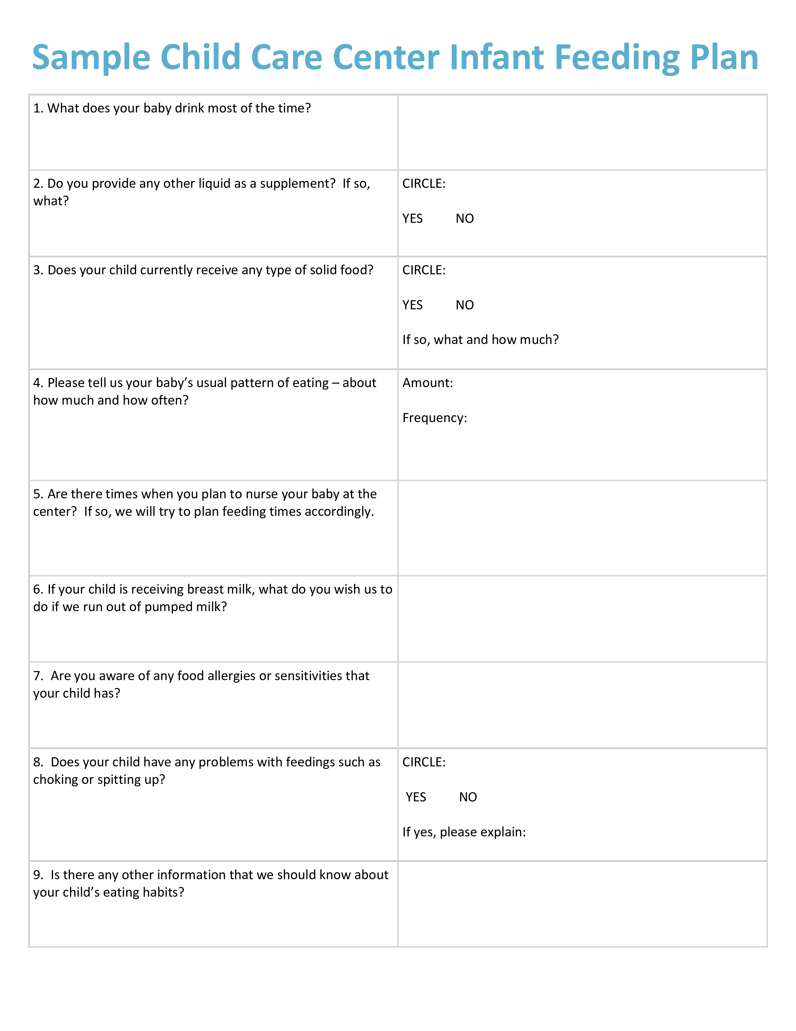 Infant Feeding Schedule For Daycare main image