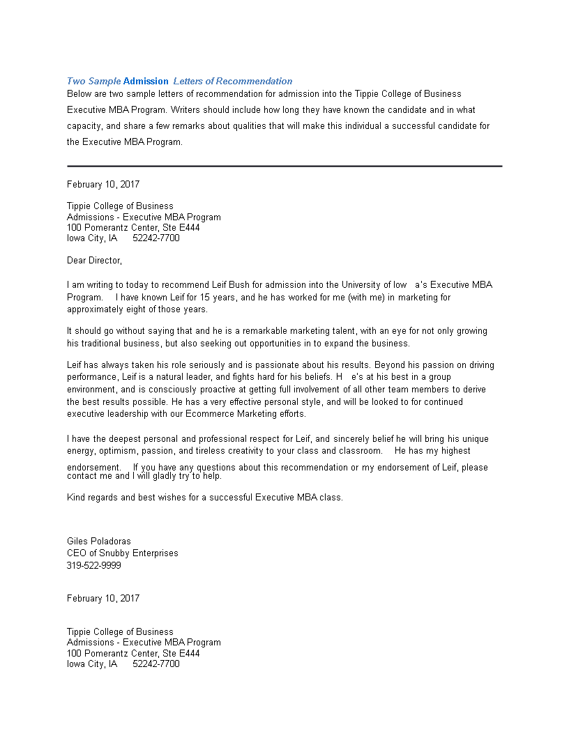 Letter Of Recommendation Mba from www.allbusinesstemplates.com