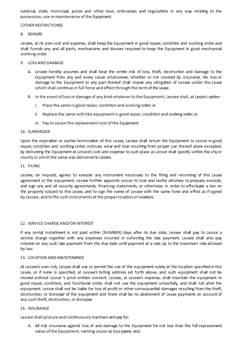 Equipment Lease Agreement Templates at