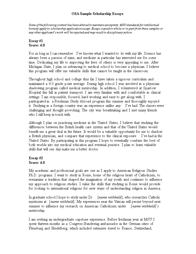 scholarship essay example modèles