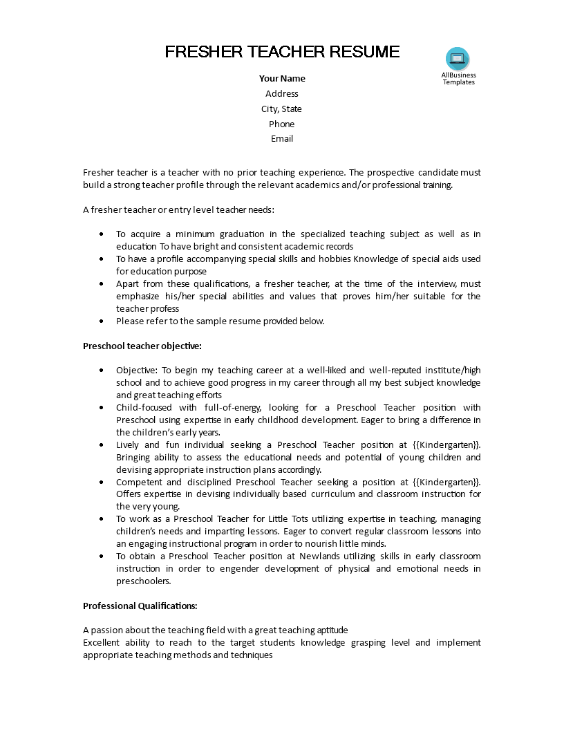 preschool teacher resume without experience voorbeeld afbeelding 