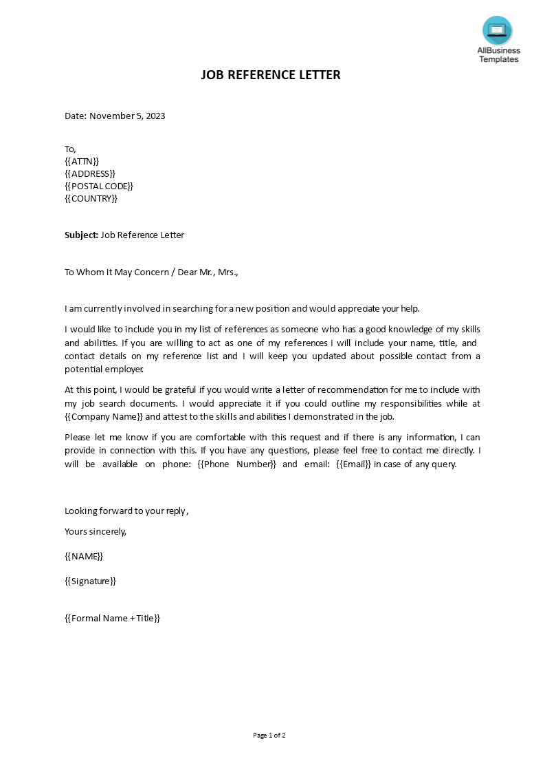 request for recommendation letter for job Hauptschablonenbild