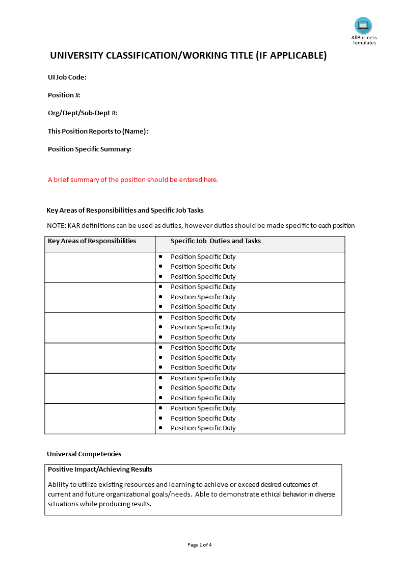 university classification working-title modèles