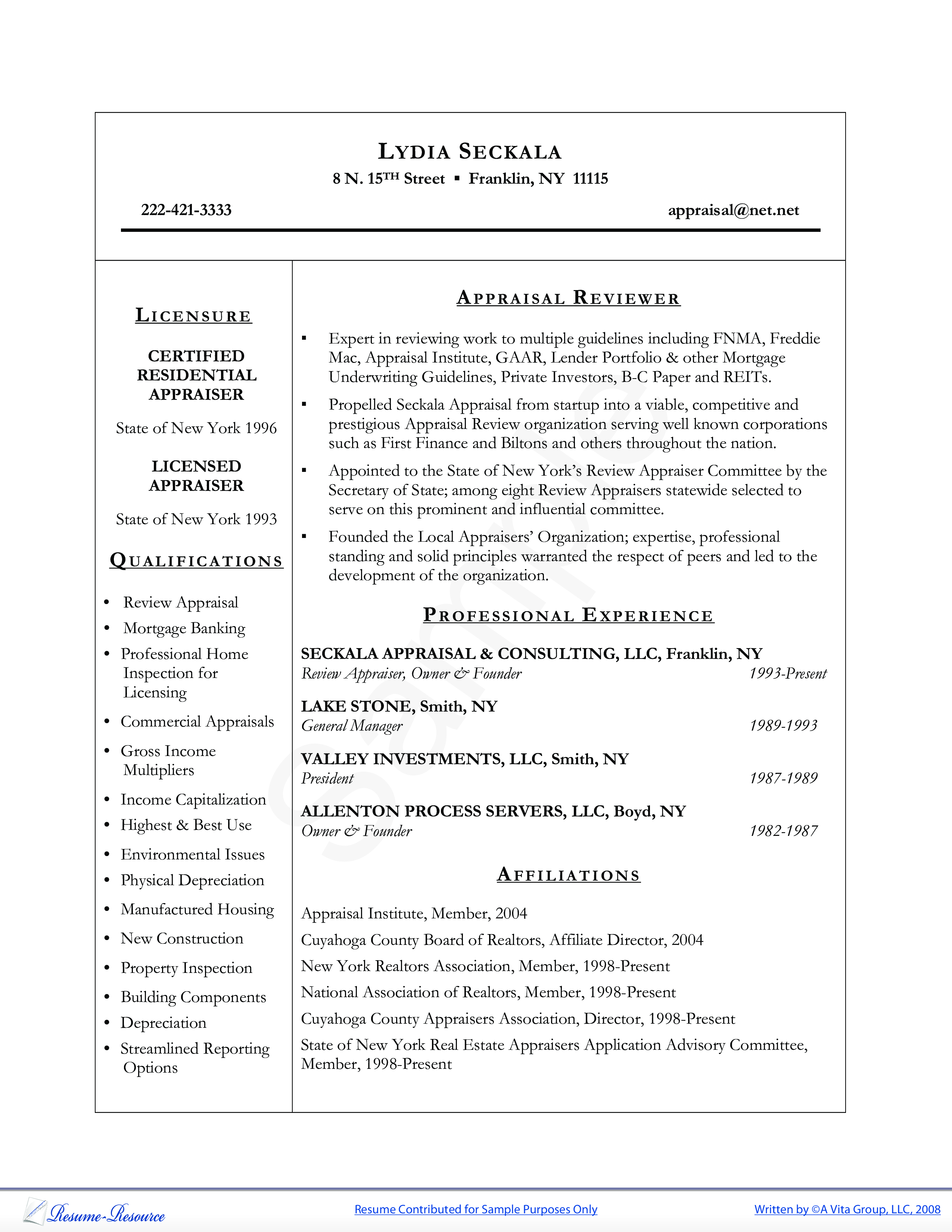 Appraiser Resume Sample main image