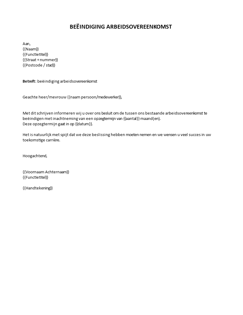 arbeidscontract beëindigingsbrief met kennisgeving plantilla imagen principal