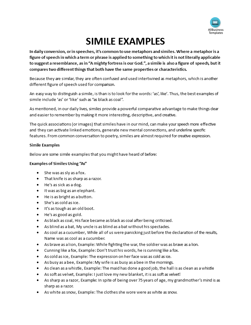 simile examples template