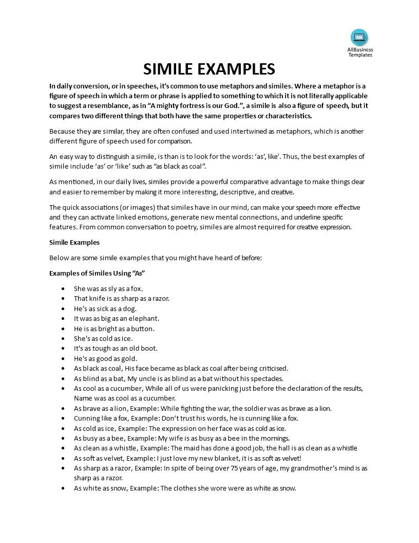 simile examples modèles