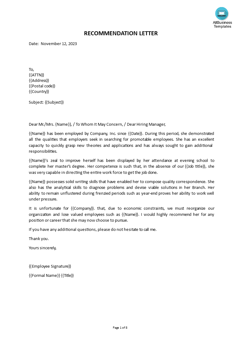 employment reference letter template