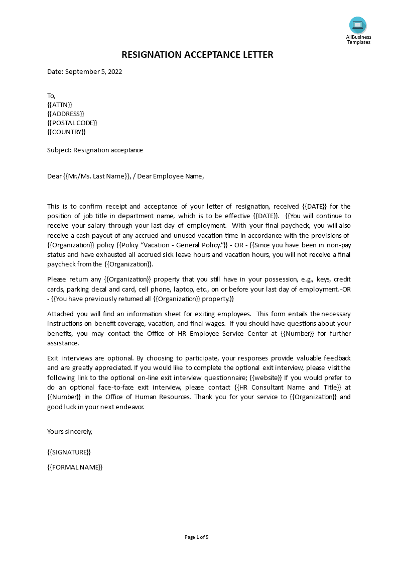 rude resignation acceptance letter Hauptschablonenbild