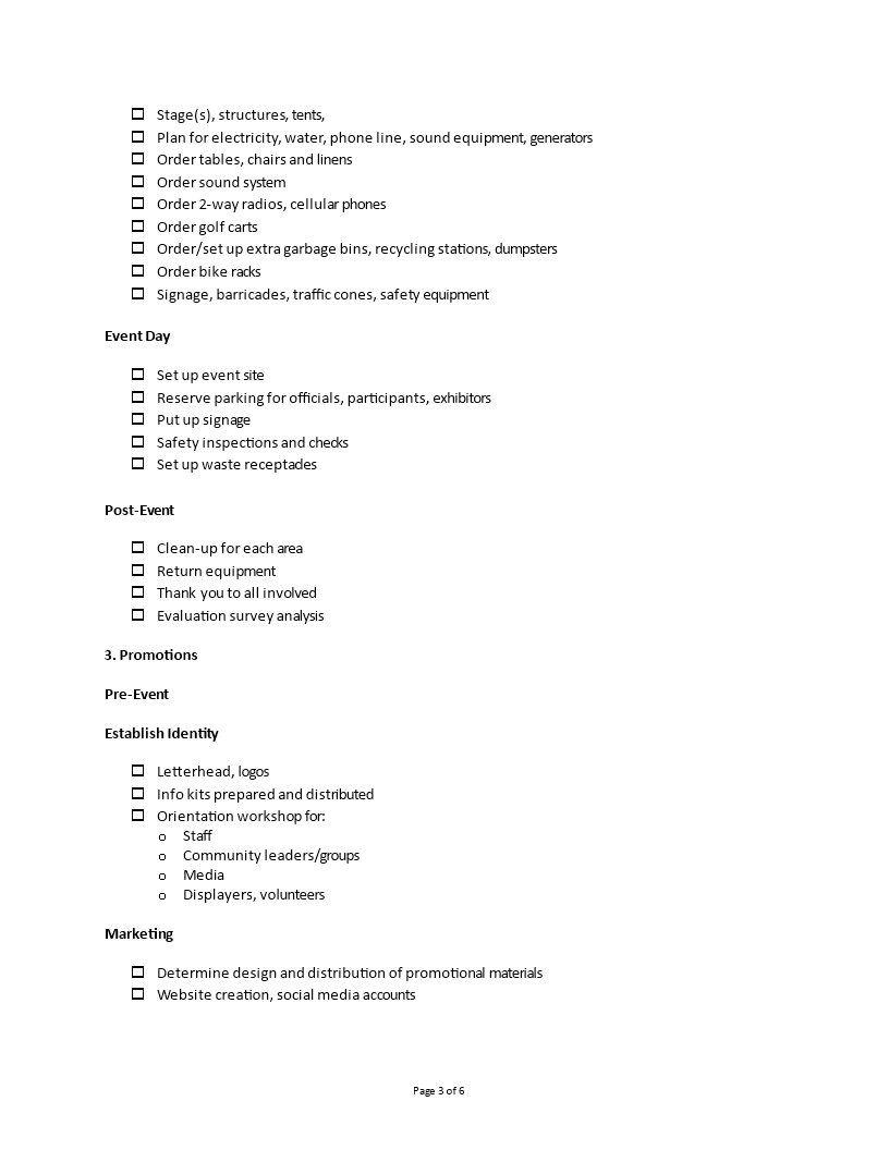 Event Checklist Printable | Templates at allbusinesstemplates.com