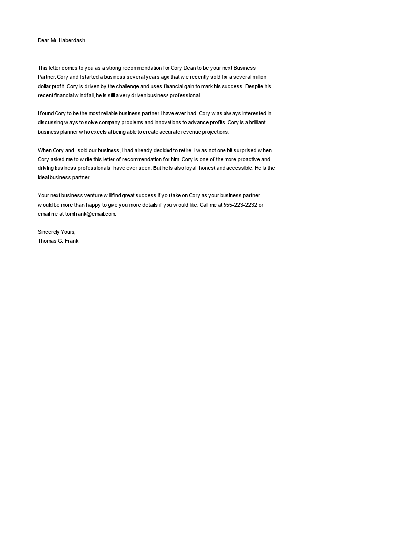business partner recommendation letter plantilla imagen principal