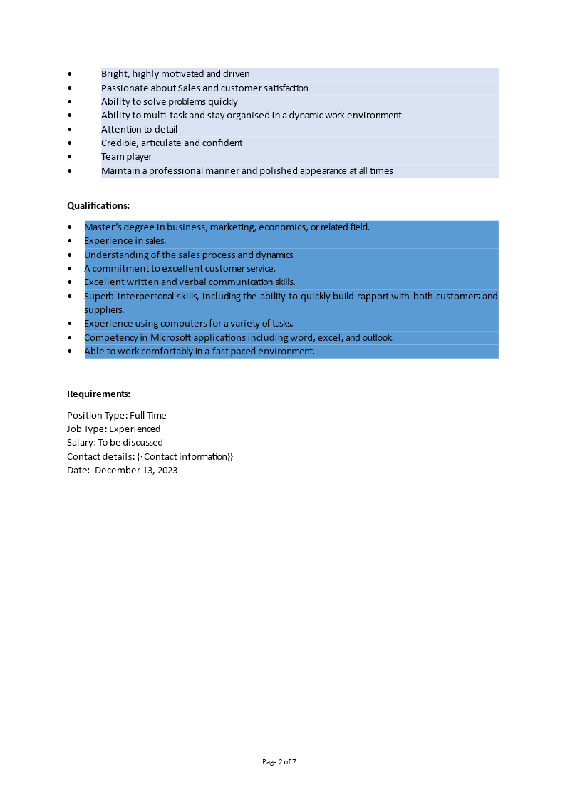 Sales Executive Job Description Templates at