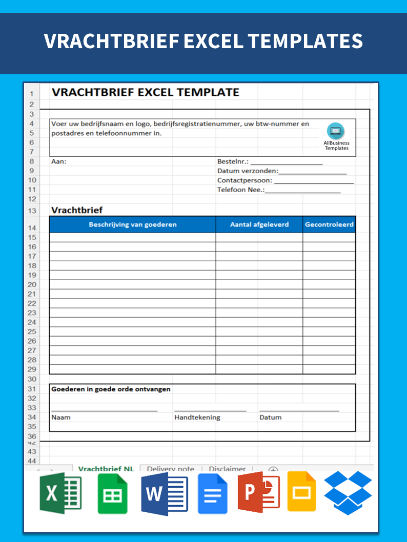 Vrachtbrief Excel Template 模板