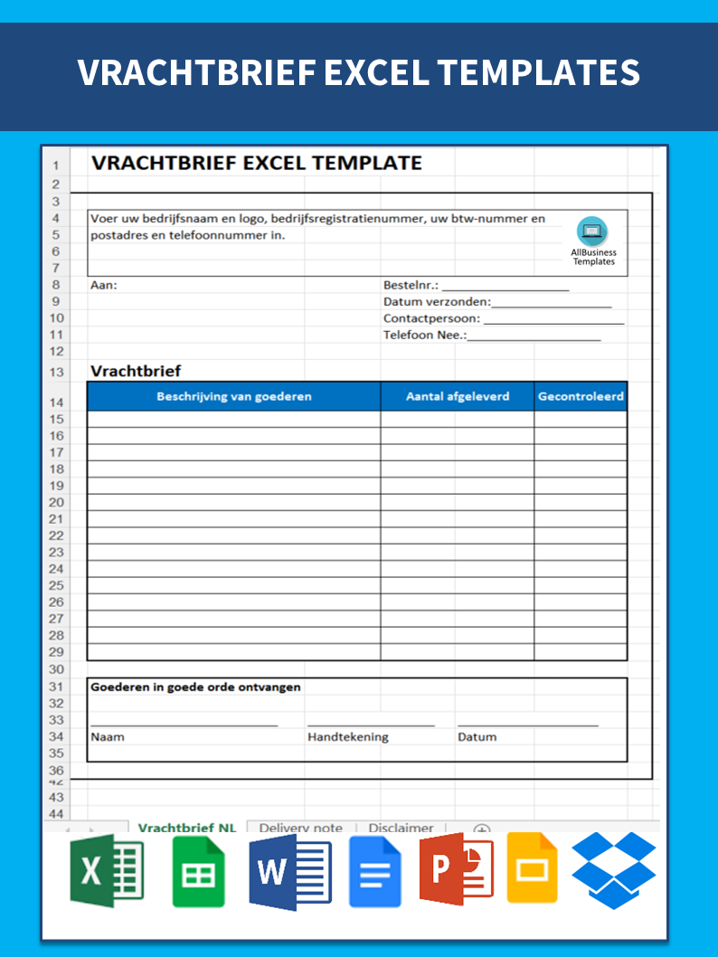 vrachtbrief excel template Hauptschablonenbild