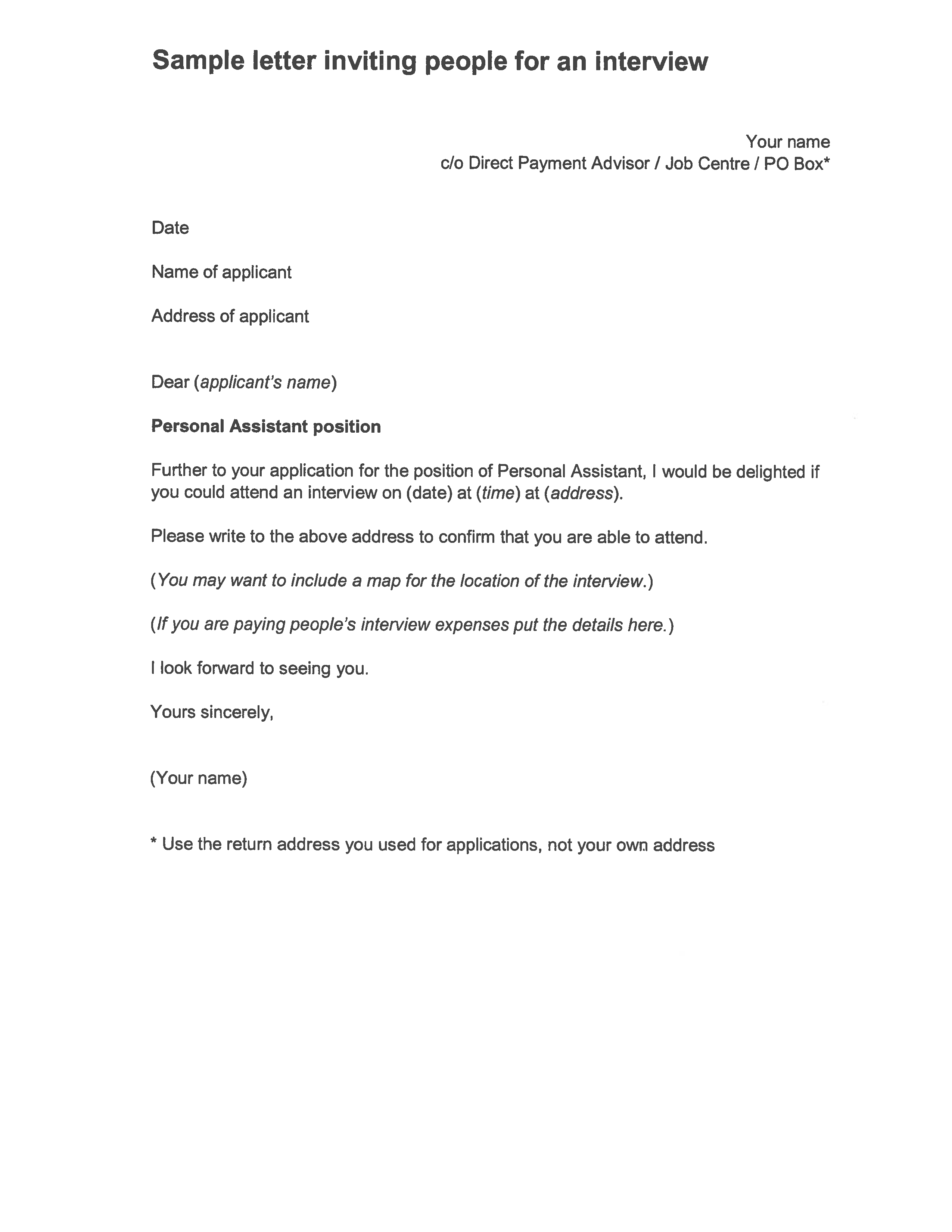 job interview letter template