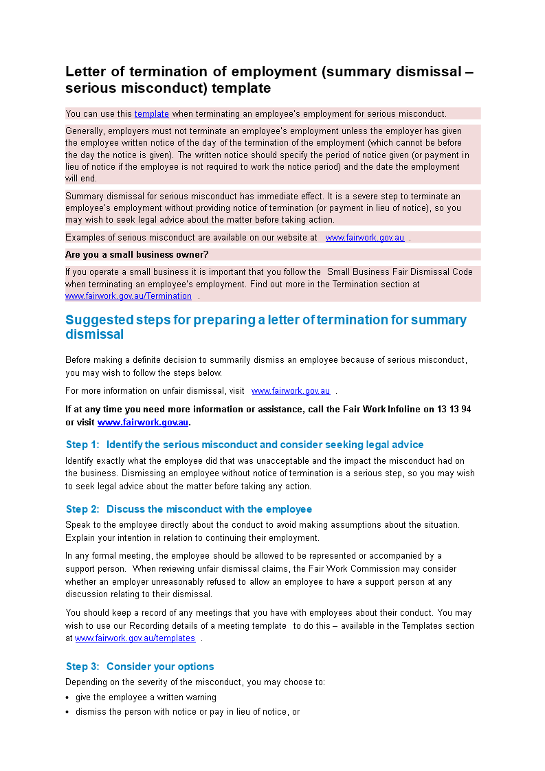 sample employee termination letter for misconduct template