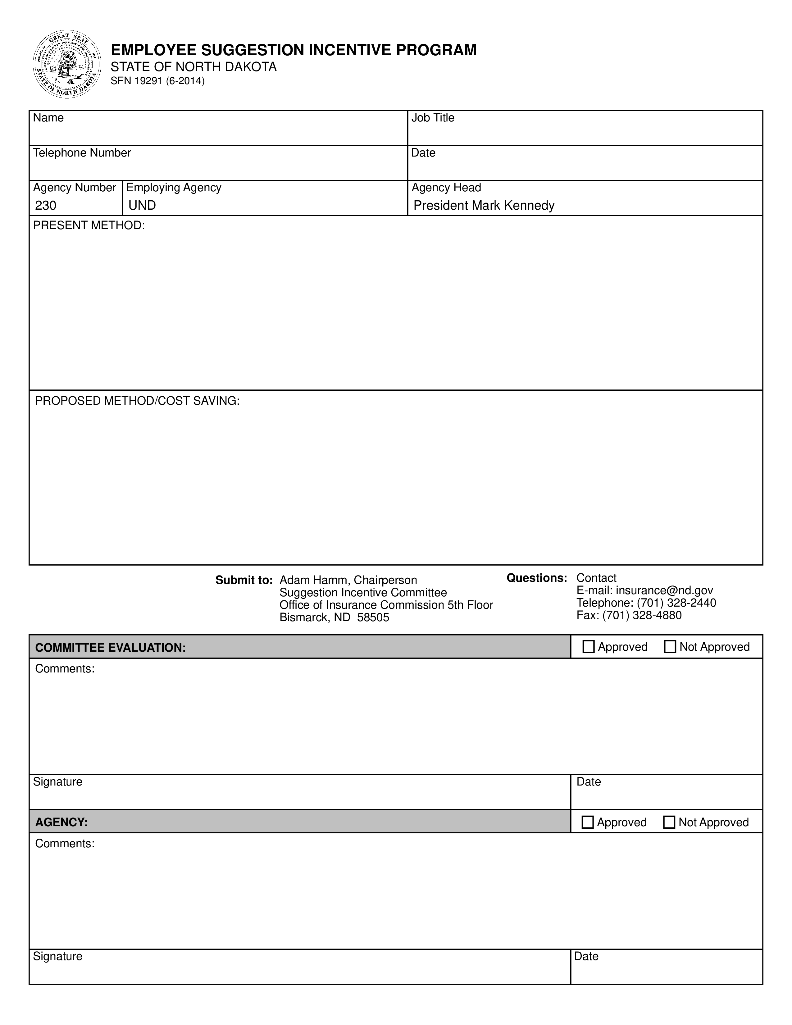 Employee Suggestion Incentive Program Form main image