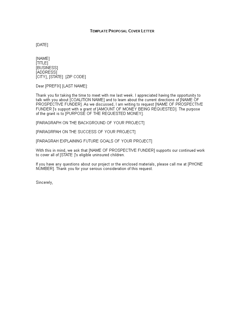 project proposal sample cover letter
