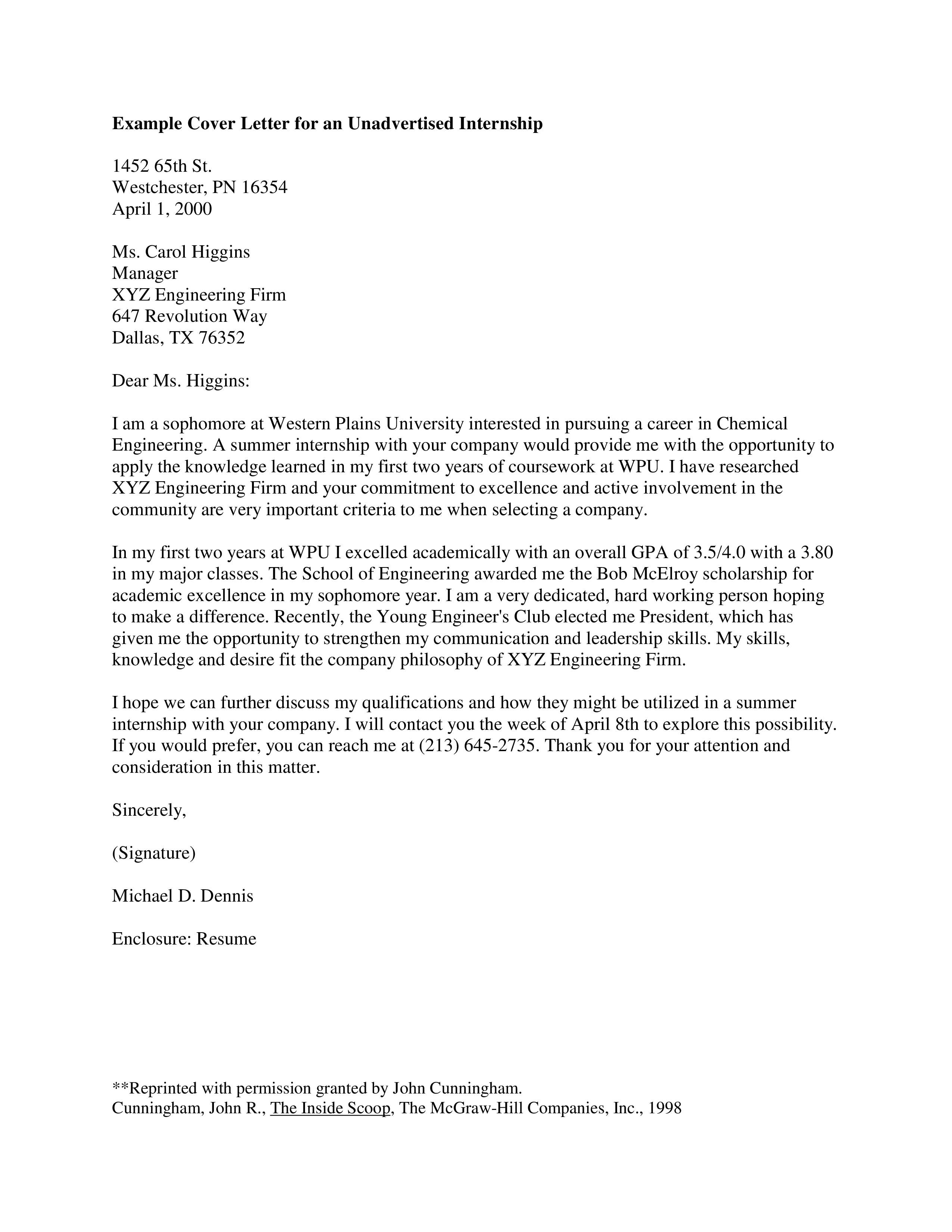 Summer Internship Cover Letter Example from www.allbusinesstemplates.com