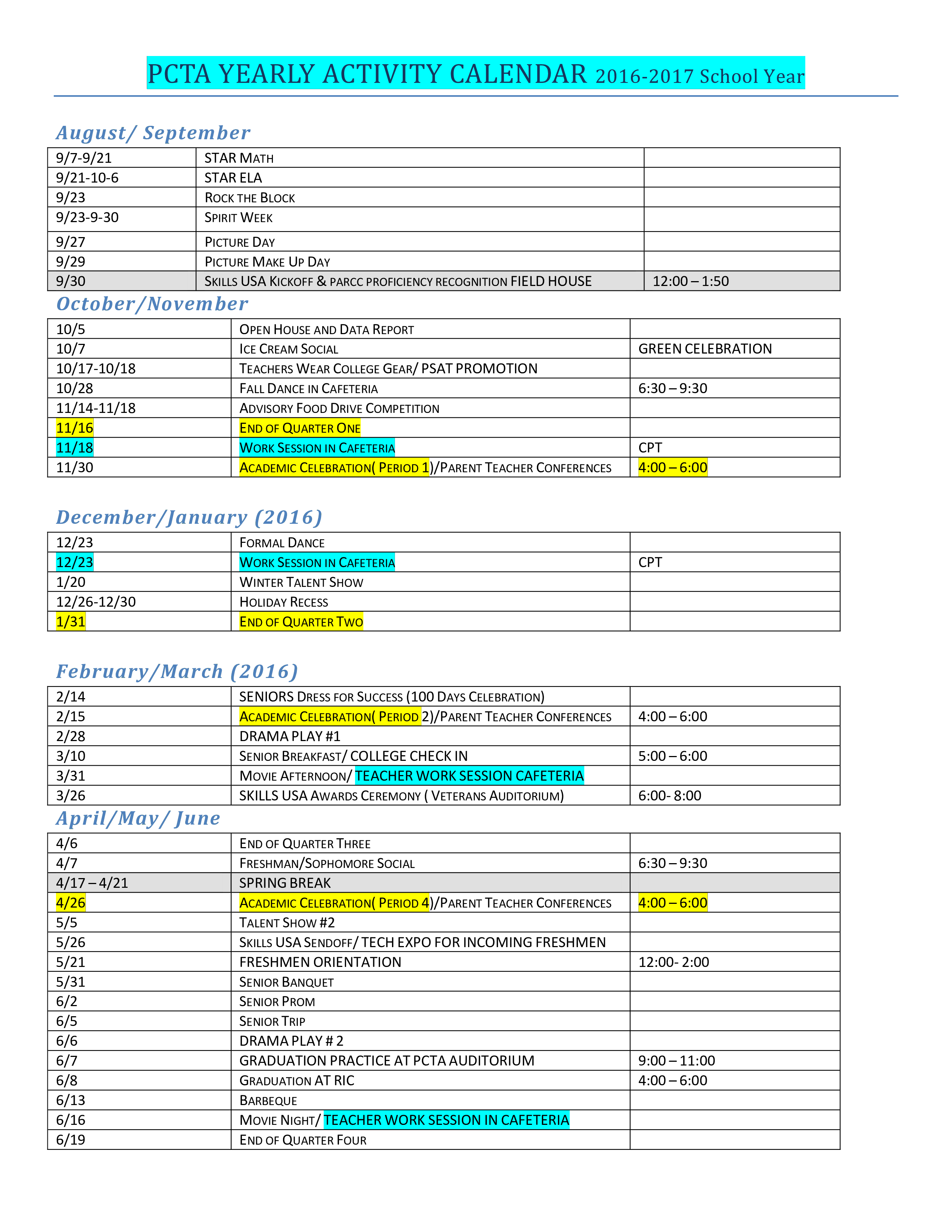 yearly activity calendar Hauptschablonenbild