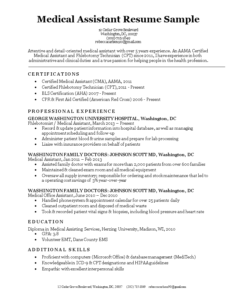 medical assistant resume sample modèles