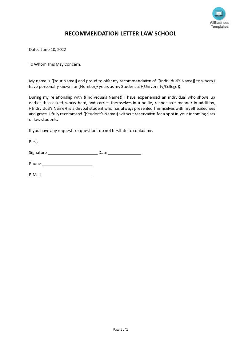 Recommendation Letter Law School main image