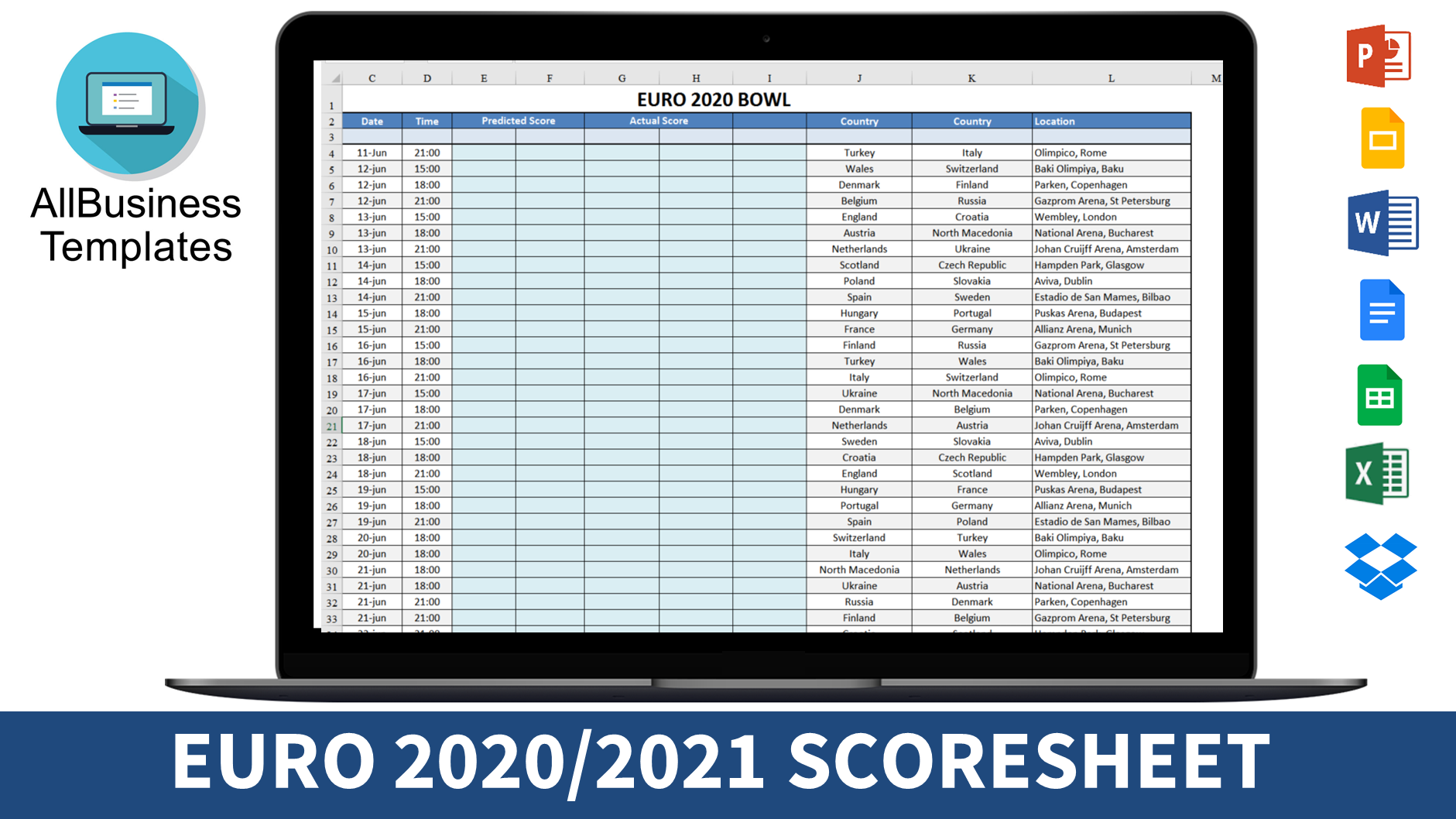 euro 2020 tournament scoresheet modèles