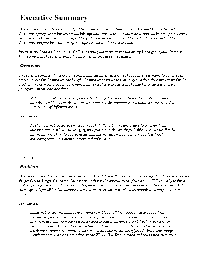 executive summary word template