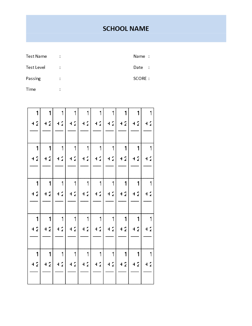 math test template first grade Hauptschablonenbild