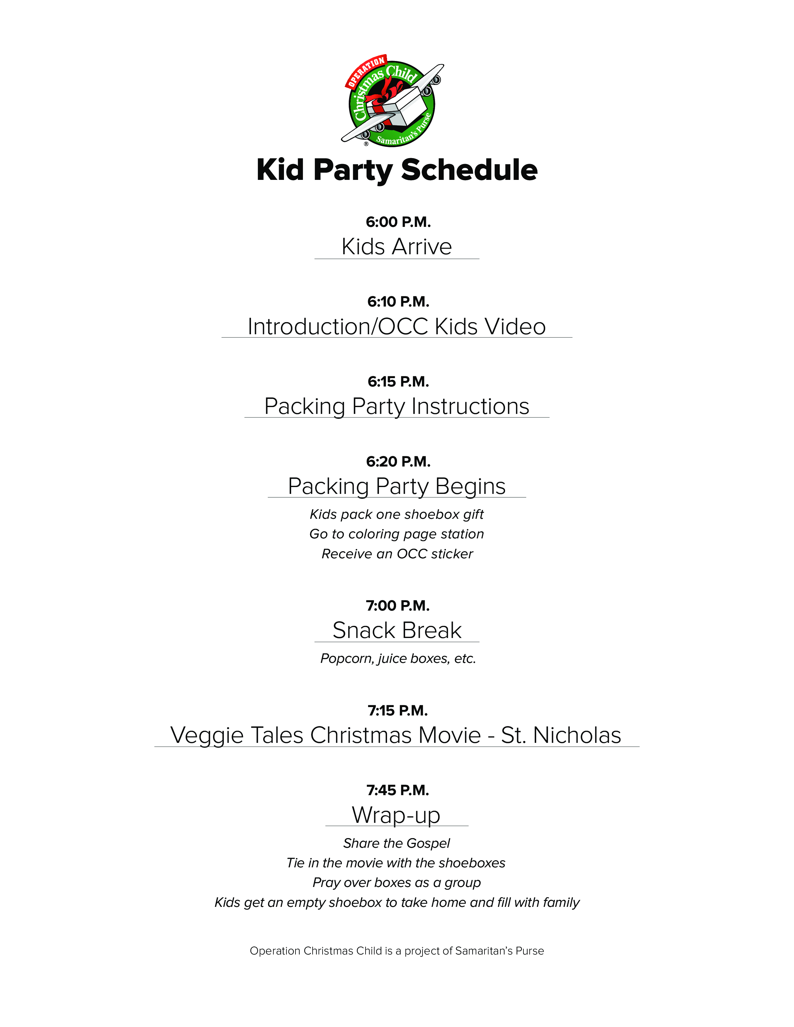 kid party schedule modèles