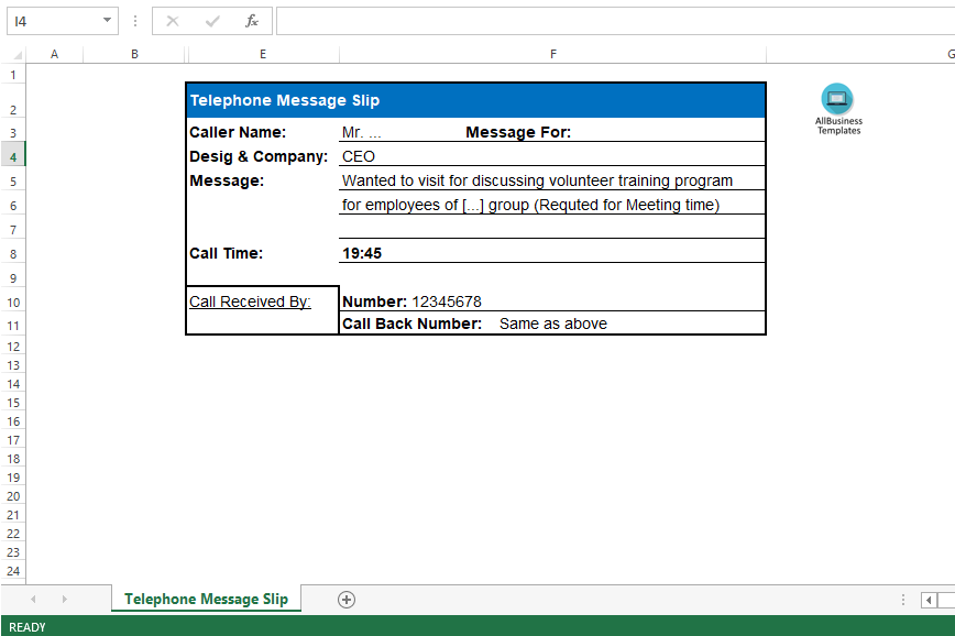 phone message template excel modèles