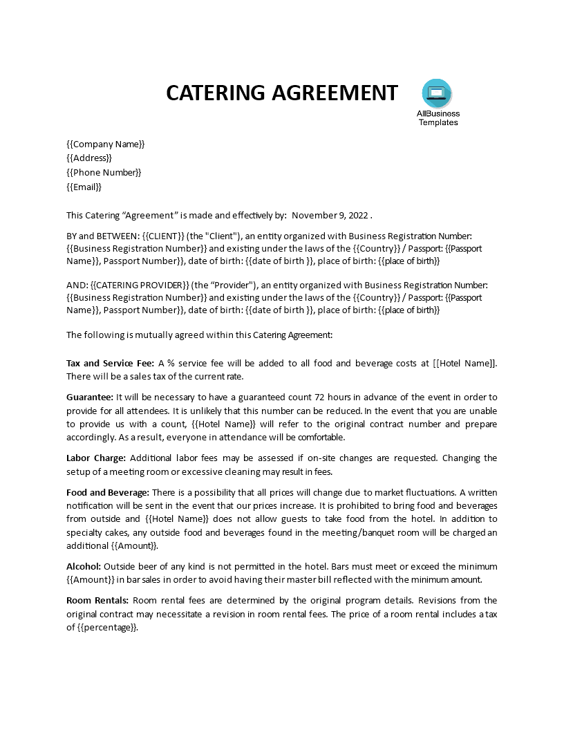 Catering Contract main image