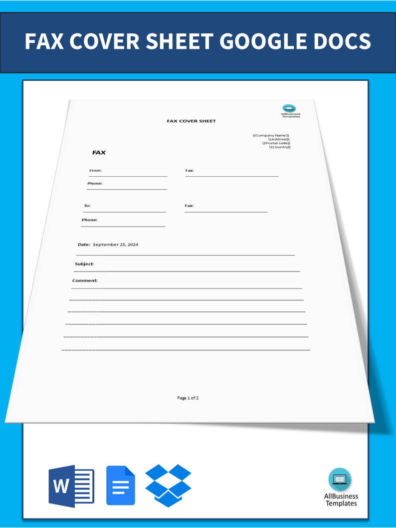 fax cover sheet google docs voorbeeld afbeelding 