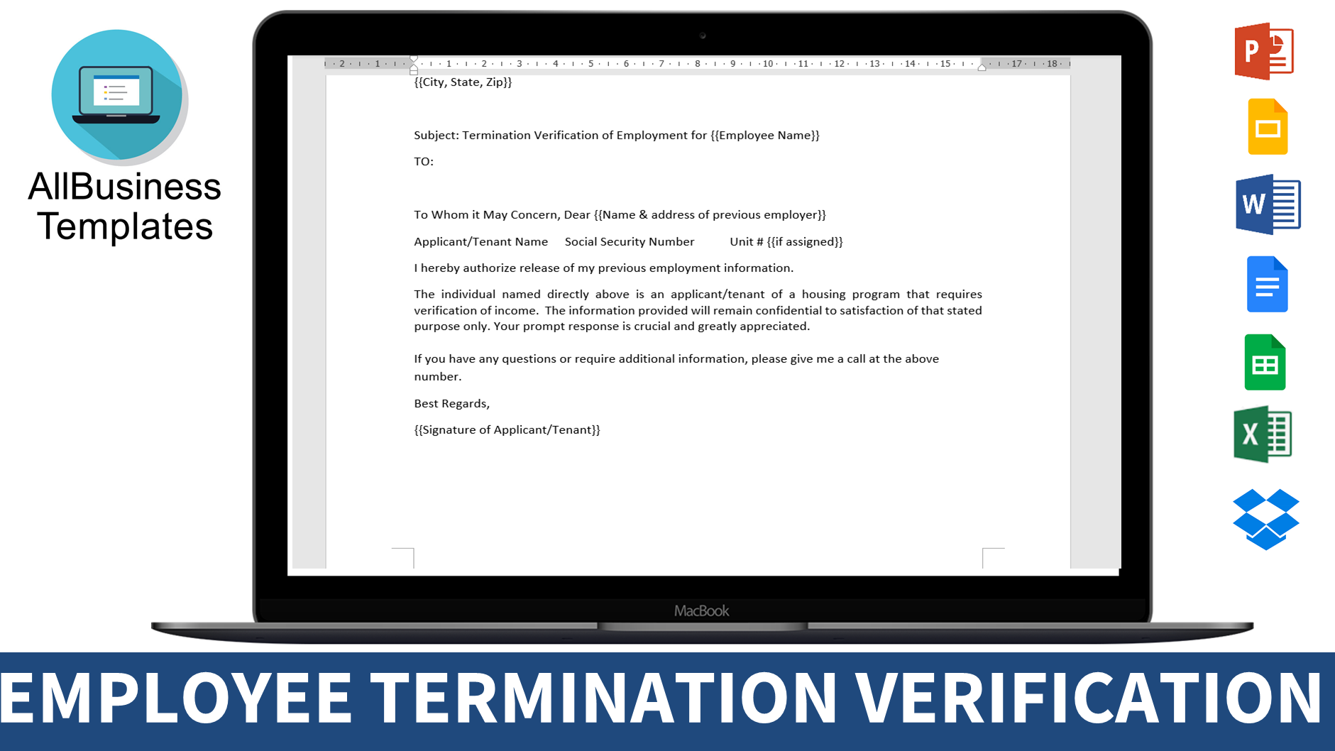Employee Termination Verification Letter 模板