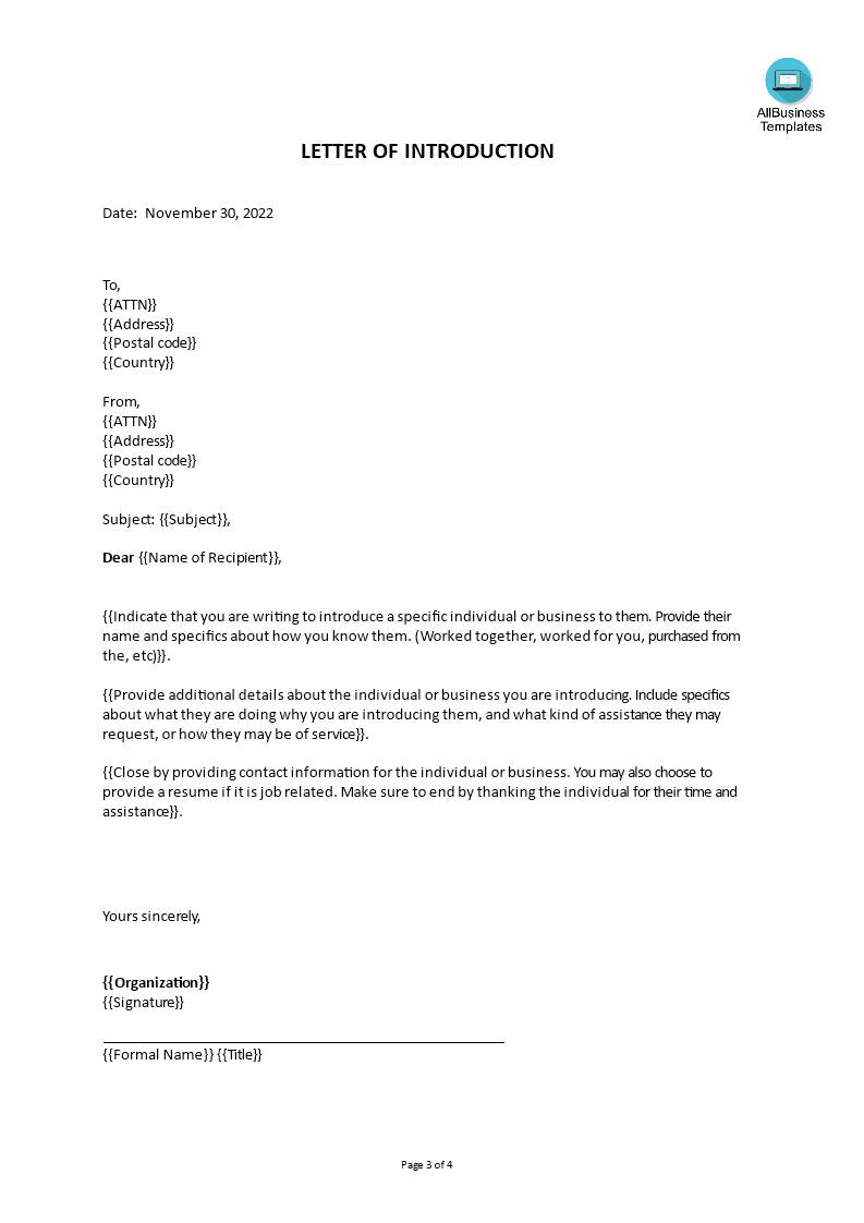 Formal Letter Of Introduction For A Job Templates at