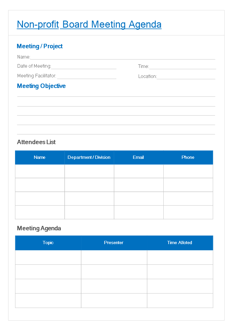 Kostenloses Non-Profit Board Meeting Agenda template With Non Profit Board Meeting Agenda Template