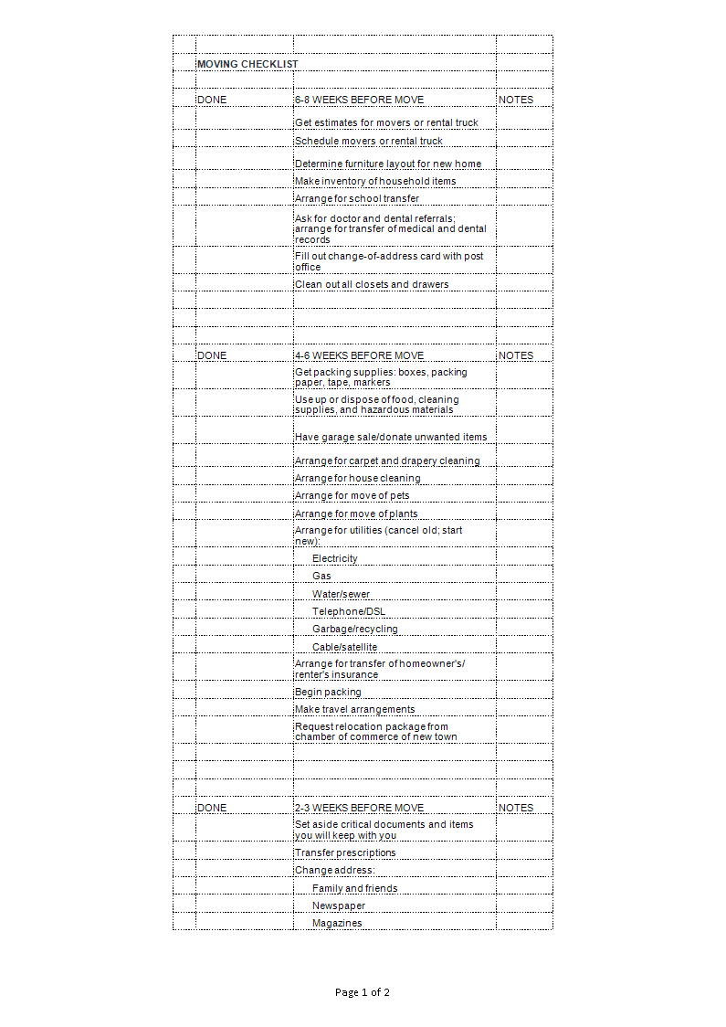 moving household checklist sample template