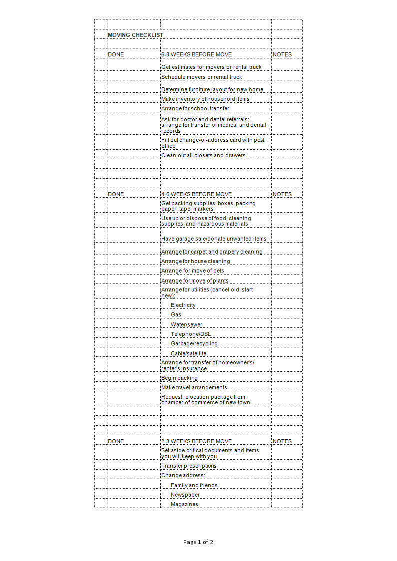 Moving Household checklist sample main image