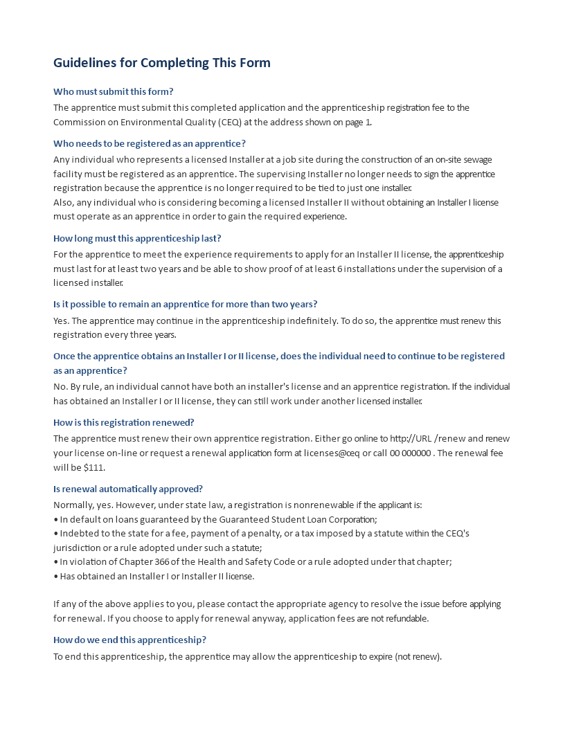Apprentice Registration | Templates at allbusinesstemplates.com