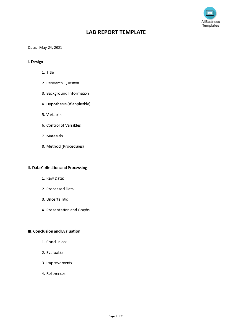 Kostenloses Lab Report Template Throughout Lab Report Conclusion Template