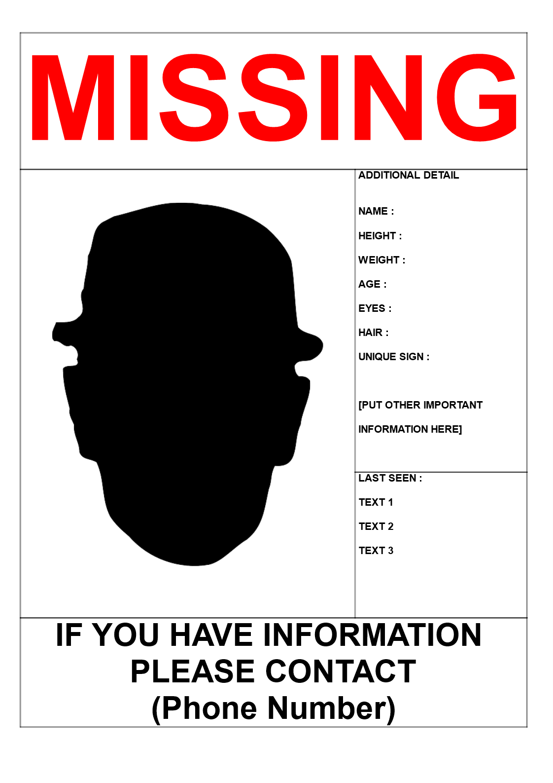 missing person poster template in a3 size voorbeeld afbeelding 