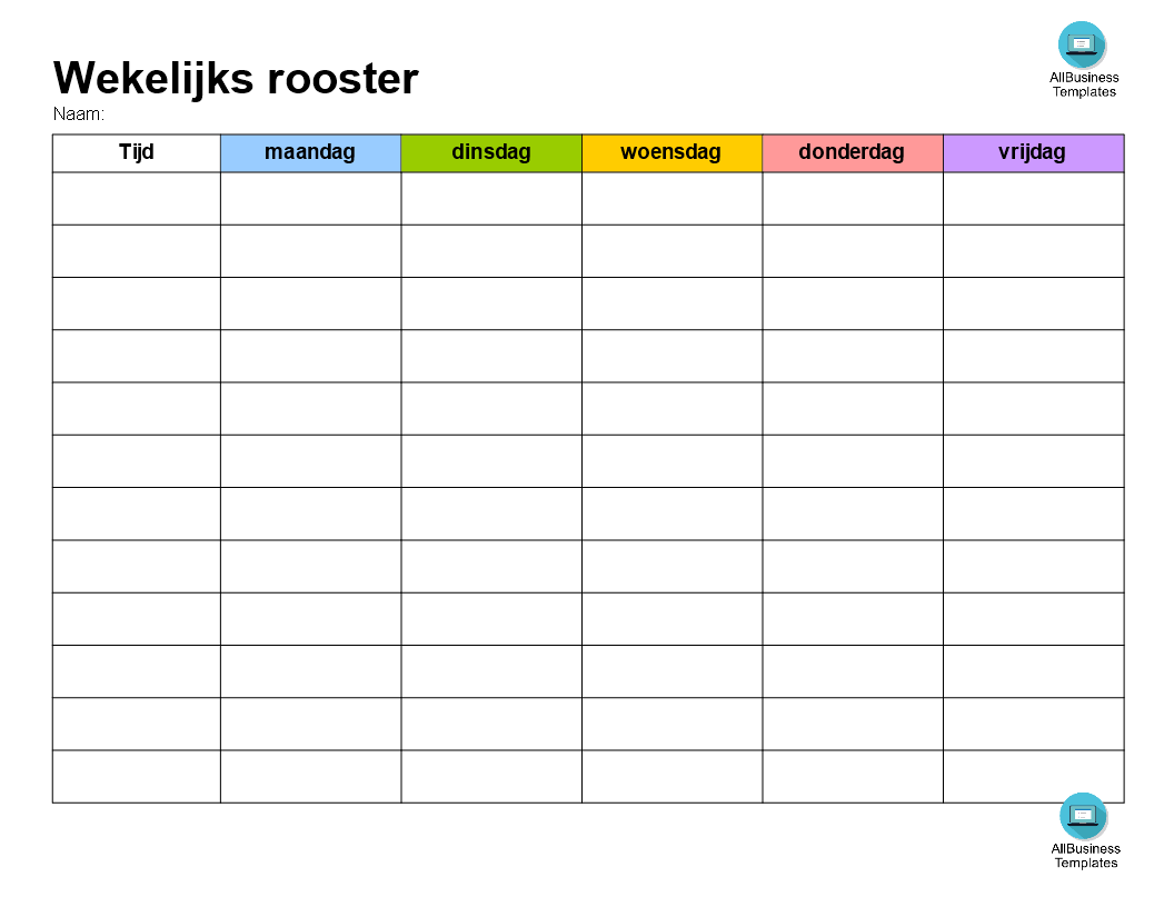 Wekelijkse School Rooster Template 模板