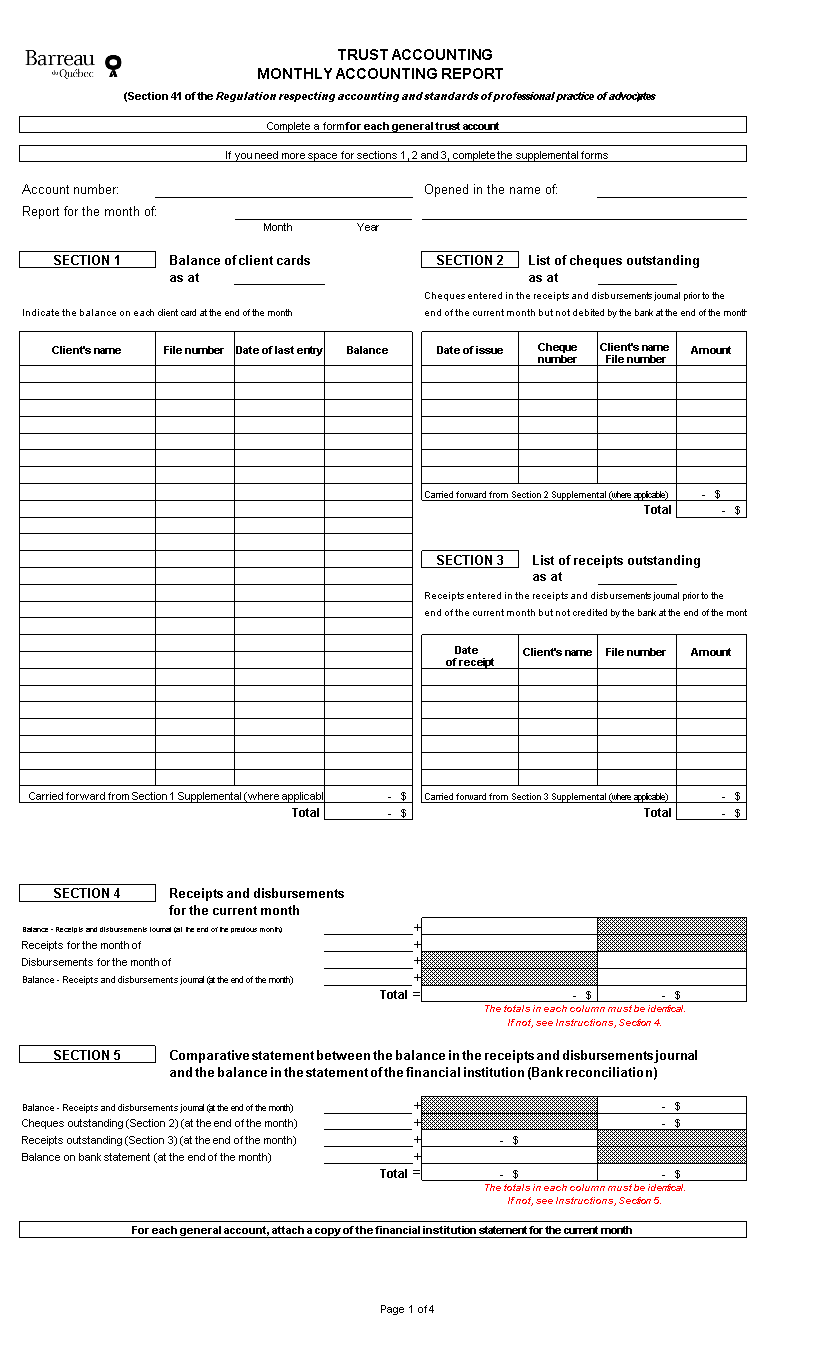 monthly accounting report excel modèles