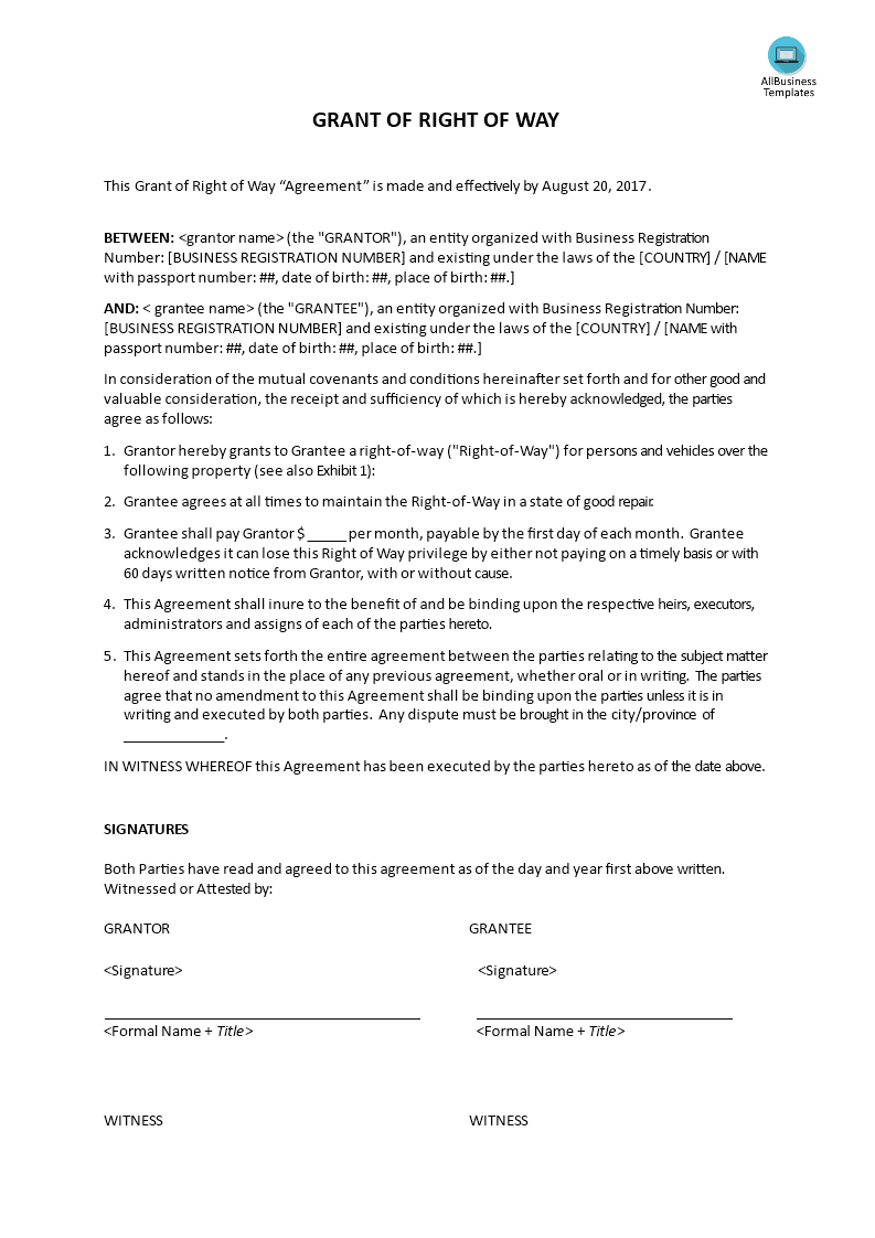 grant of right of way template