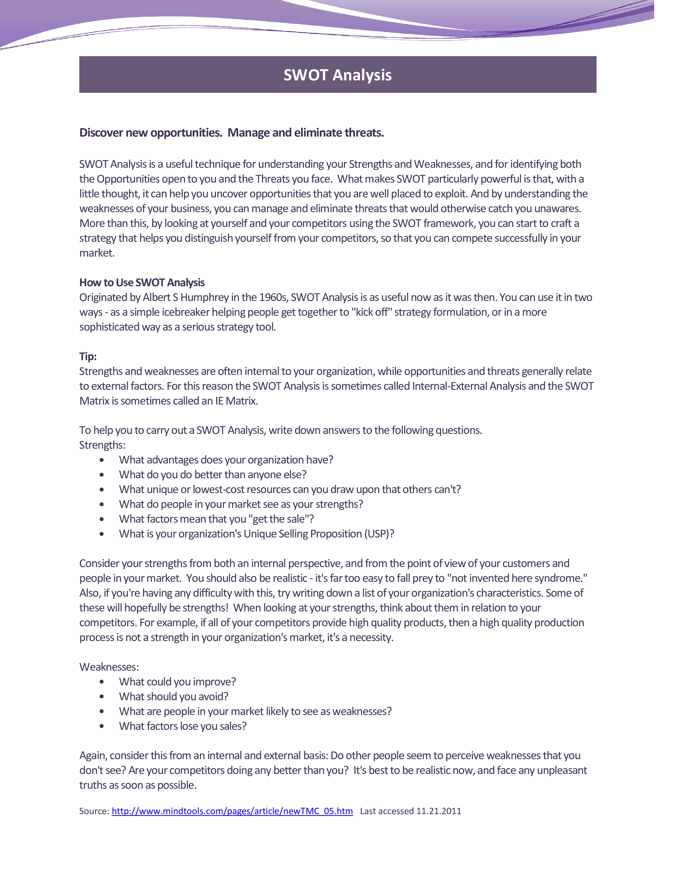 marketing swot analysis template