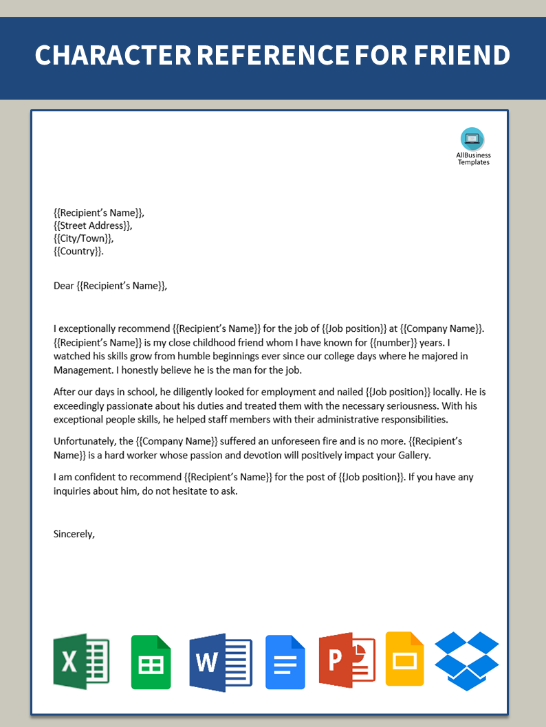 character reference letter sample template