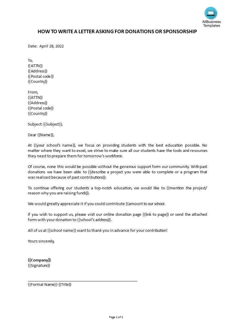 request letter for donation Hauptschablonenbild