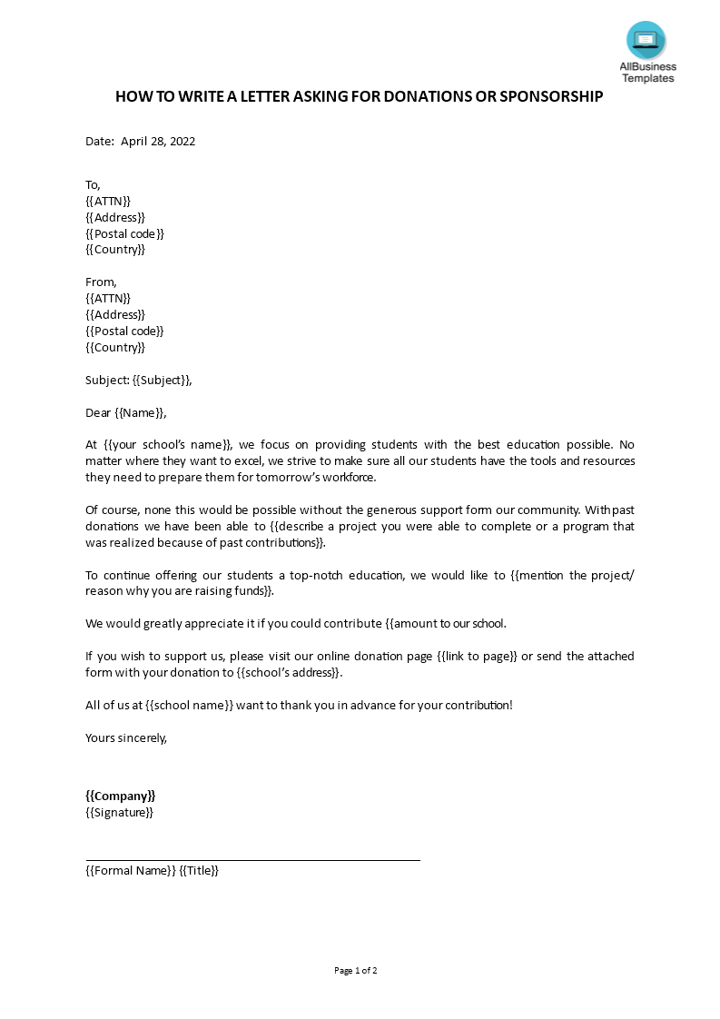 request letter for donation voorbeeld afbeelding 