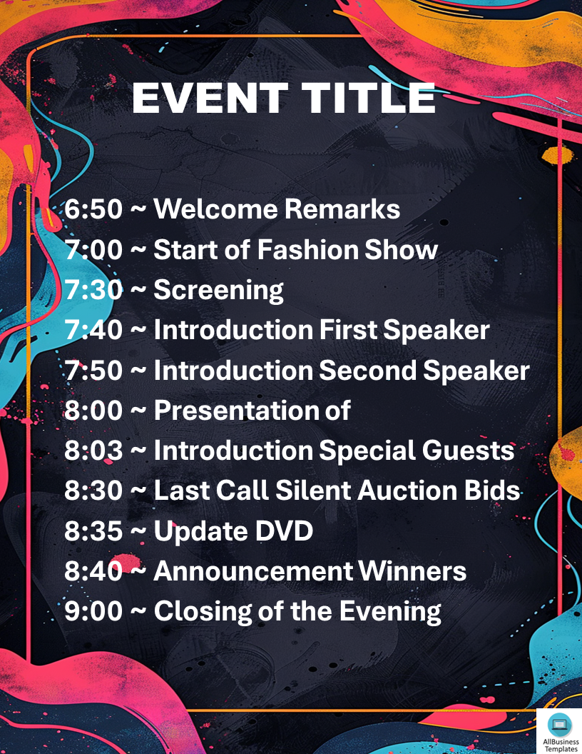 sample event agenda modèles